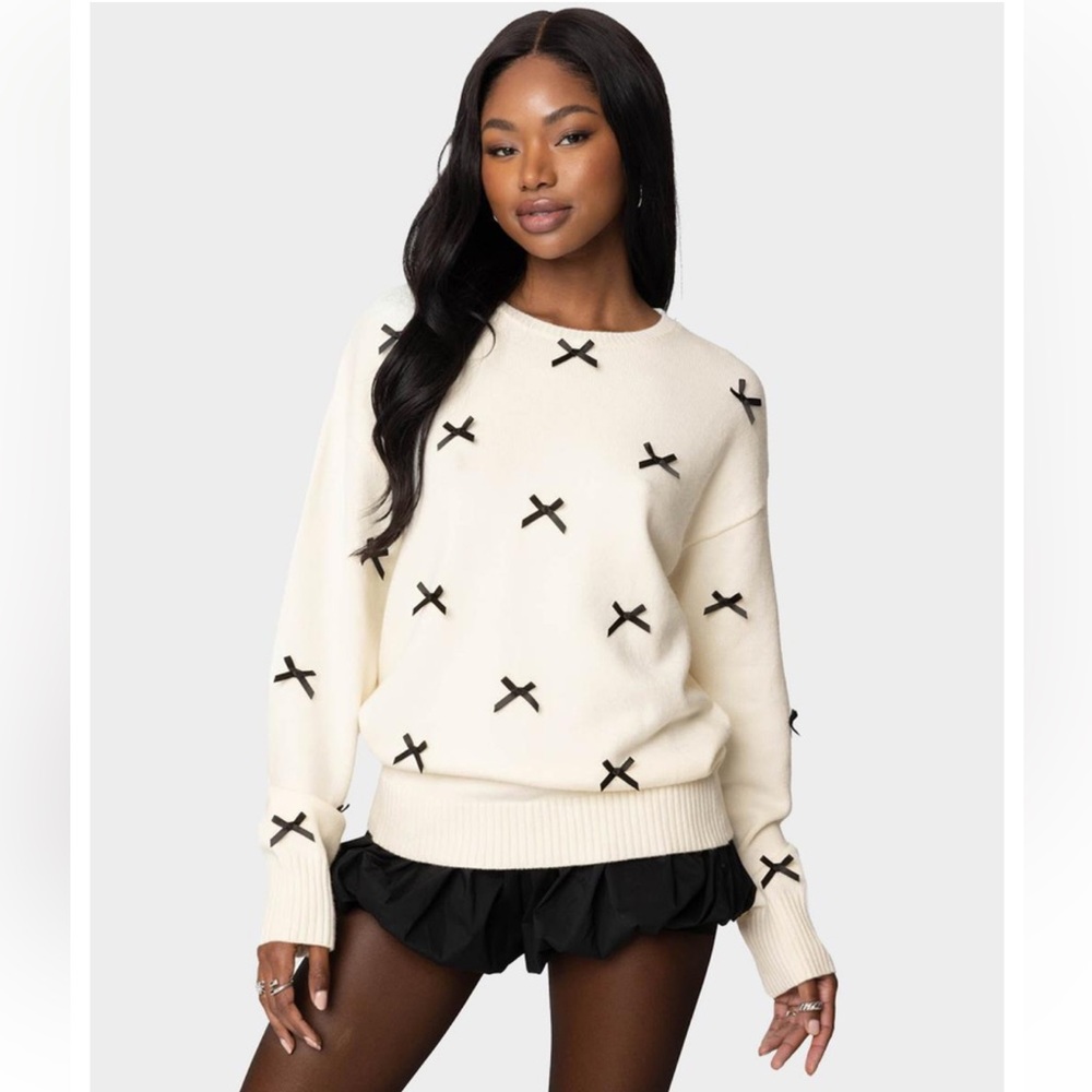 NEW Edikted Oversized Cream Sweater with Black Bows